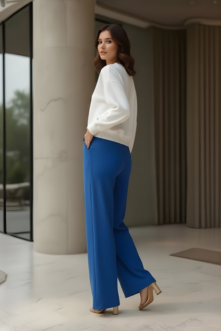 Deep Royal Blue Wide-Leg Trousers