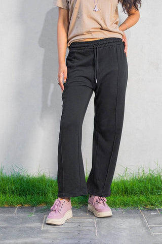 Black Drawstring Trousers for Daily Comfort - Straight-Leg Style - Ecowears.pk