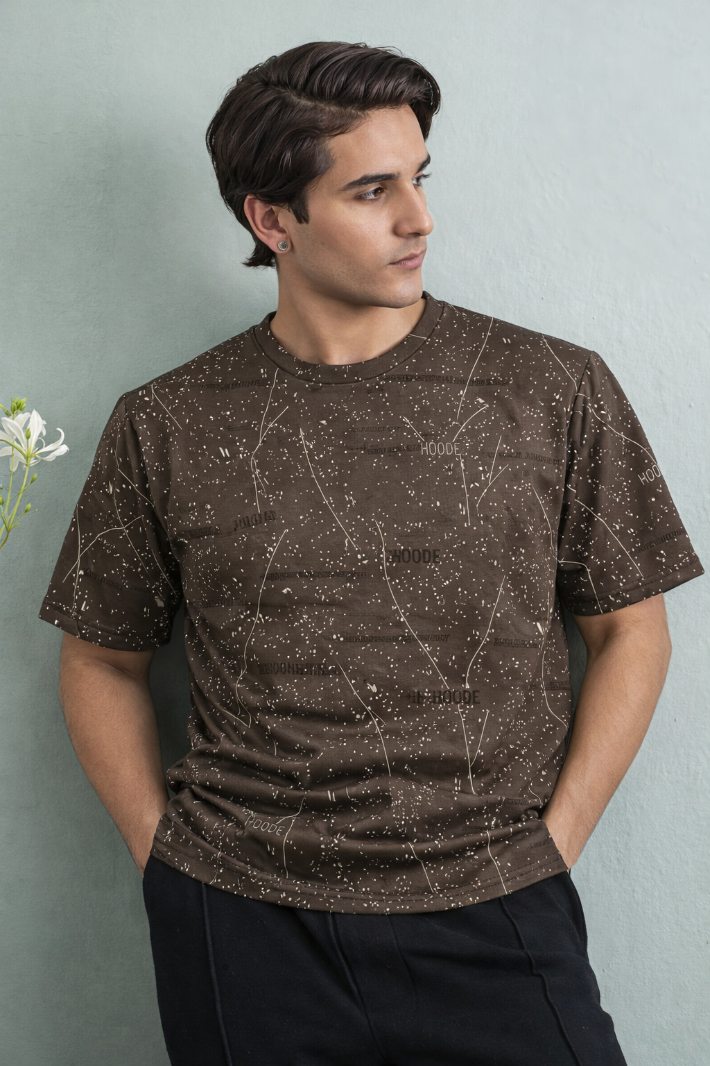 Cosmic Speckle Graphic Tee – Brown – Ecowears.pk