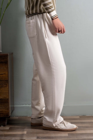 Relaxed Fit Platted Trouser - Cream Beige