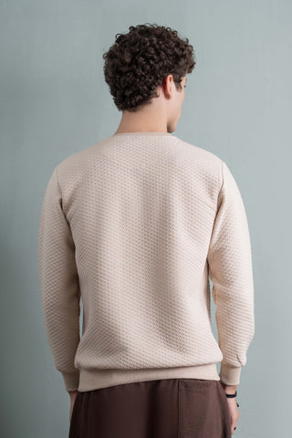 Beige Textured Knit Sweatshirt