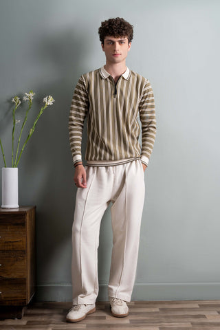 Olive Striped Half-Zip Polo