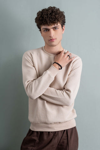 Beige Textured Knit Sweatshirt