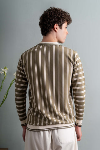 Olive Striped Half-Zip Polo