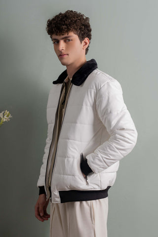 White Puffer Bomber Jacket