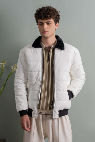White Puffer Bomber Jacket