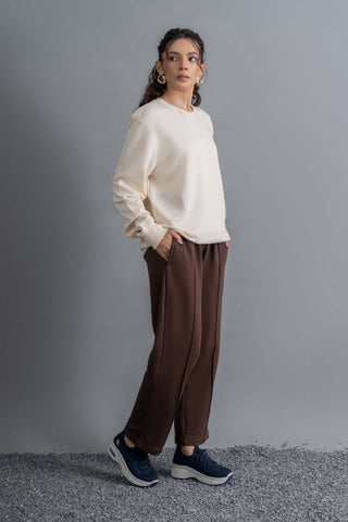 Cream Sweatshirt & Cocoa Trouser Set