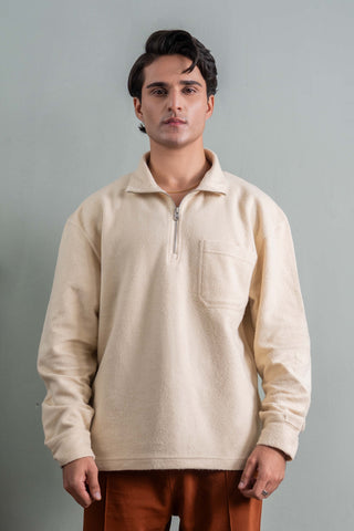 Cream Fleece Half-Zip Sweatshirt