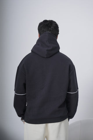 Black Minimal Hoodie with Contrast Piping