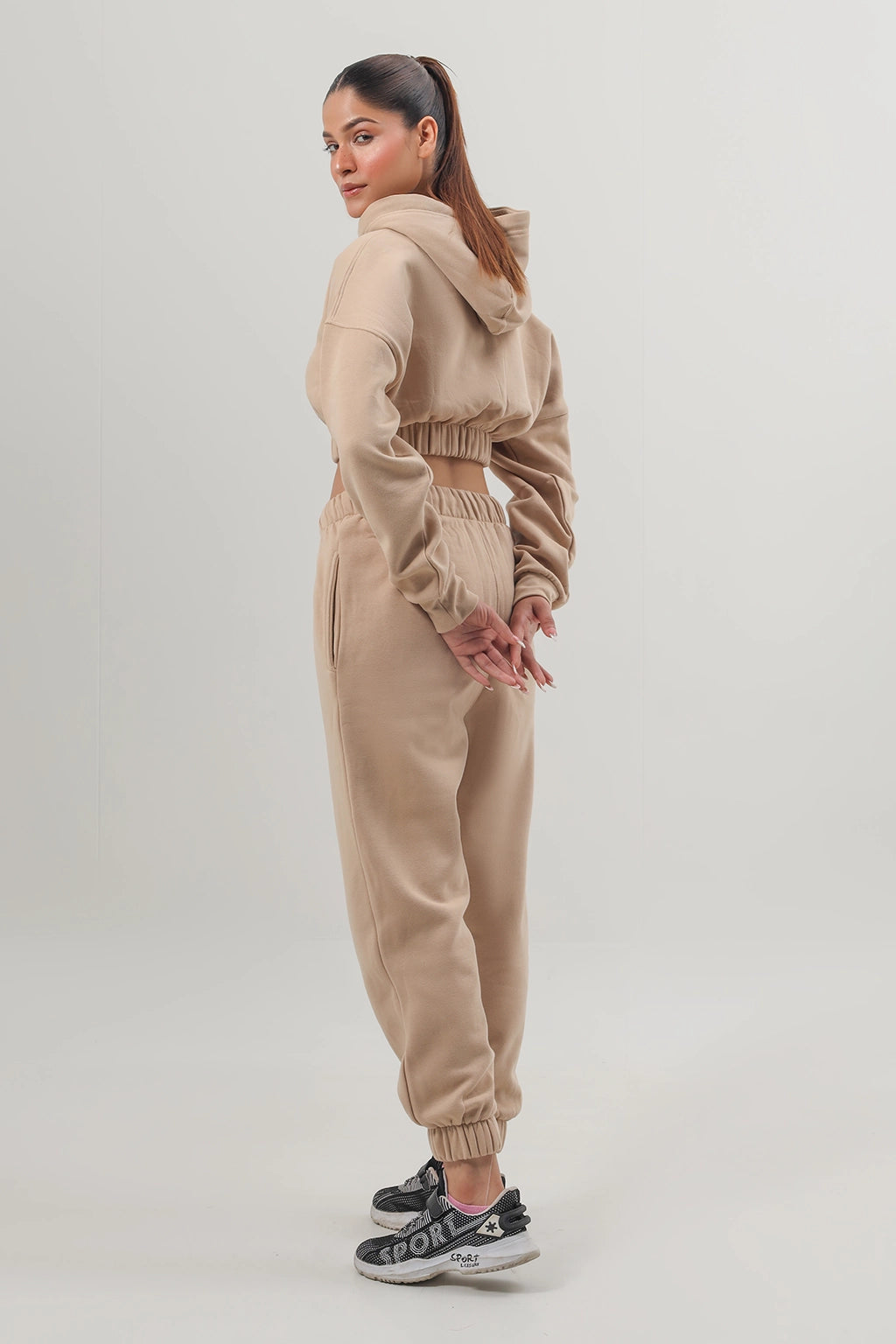 Light Beige Cropped Tracksuit Set