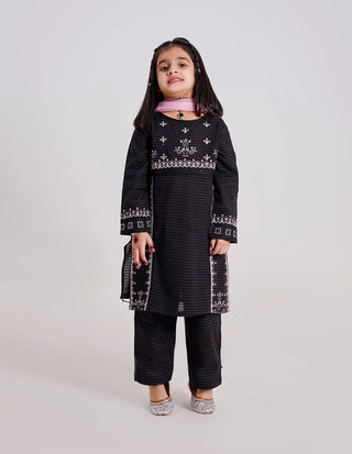 Embroidered Black & Pink Trouser Set for Girls