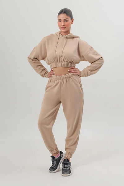 Light Beige Cropped Tracksuit Set