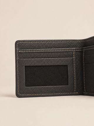 Pebbled Leather Bifold Wallet with ID Window