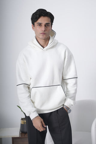 Off-White Minimal Hoodie with Contrast Piping