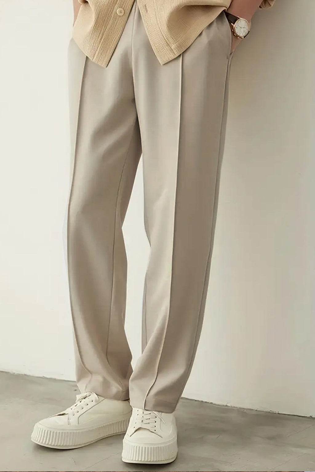 Relaxed Fit Platted Trouser - Cream Beige - Ecowears.pk