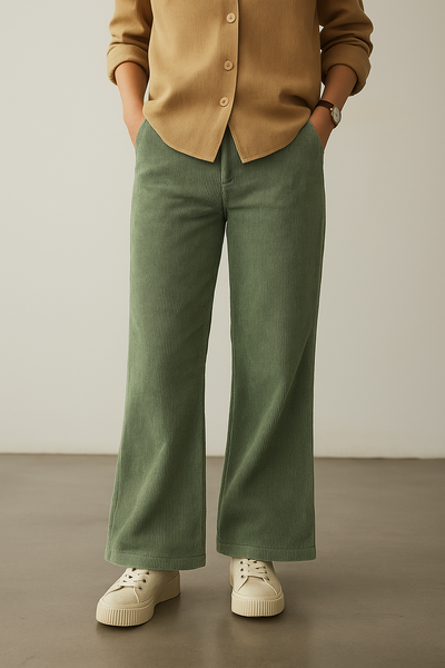 Women’s Sage Green Corduroy Wide-Leg Pants