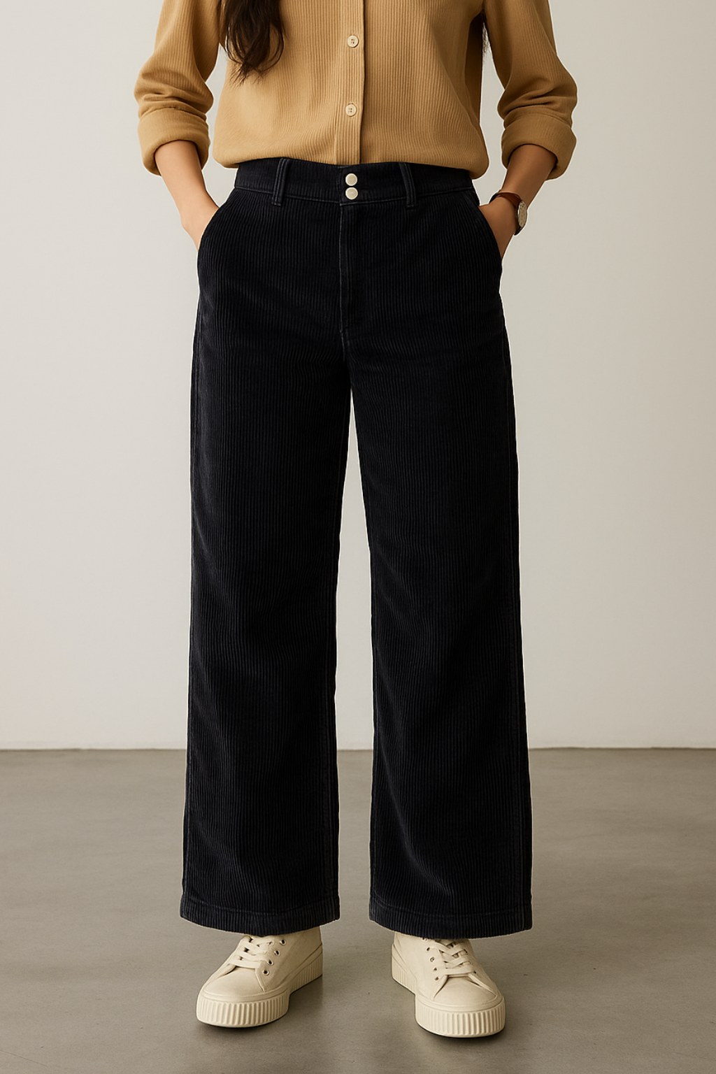 Women’s Charcoal Corduroy Wide-Leg Pants