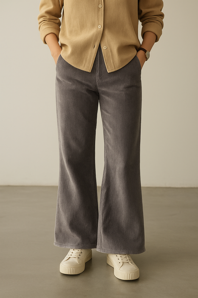 Women’s Grey Corduroy Flared Pants