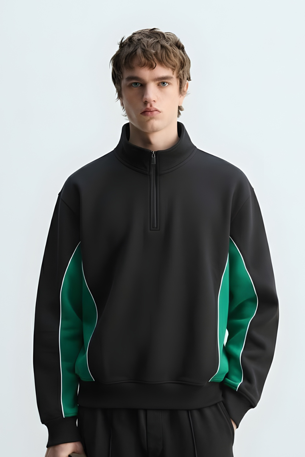 Black & Green Quarter-Zip Track Sweatshirt