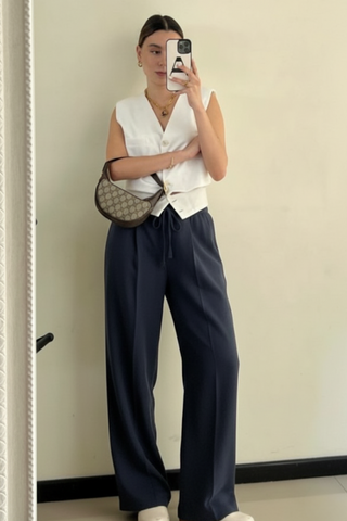 Royal Wave Wide-Leg Trousers - Dark Blue