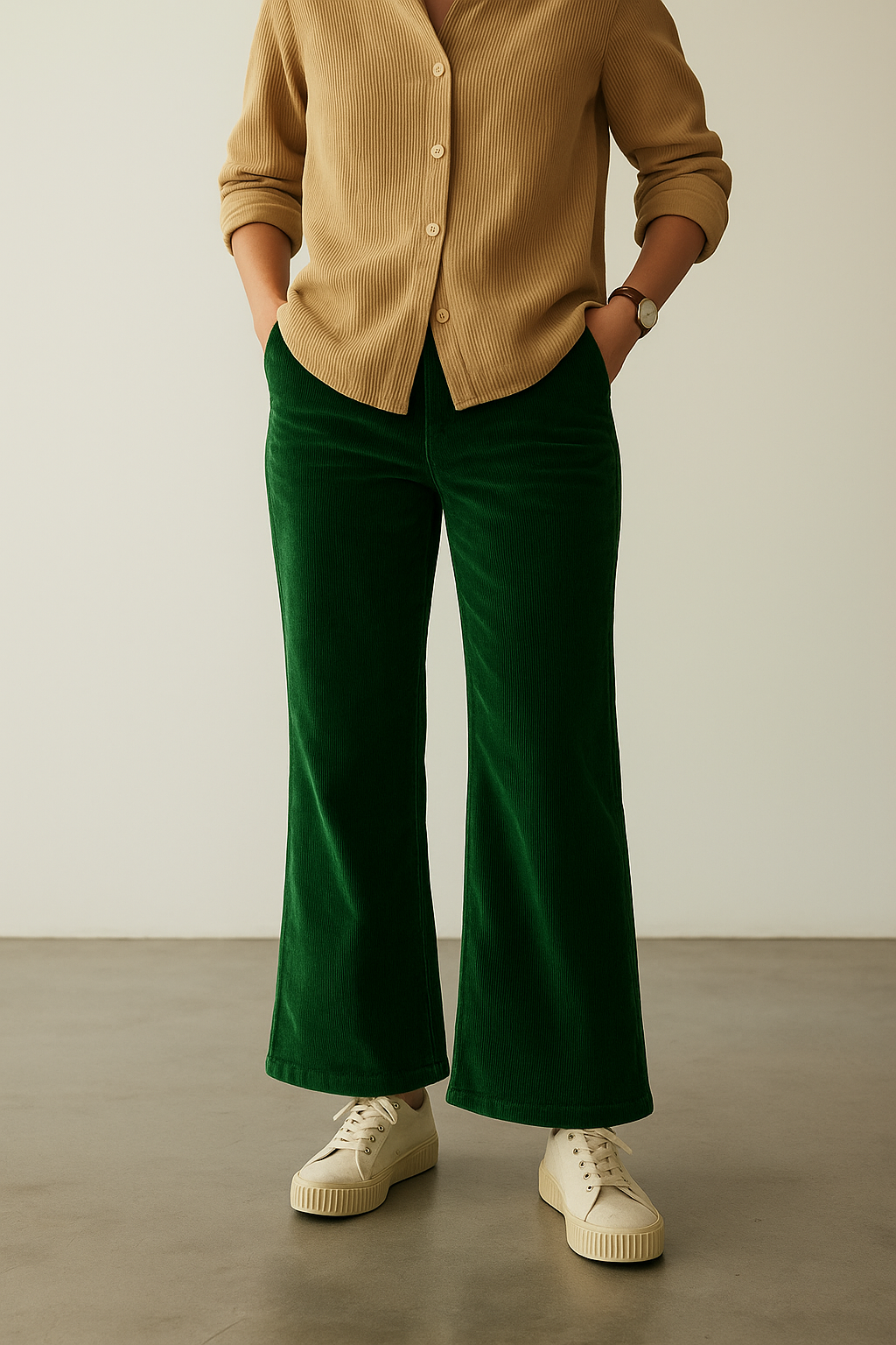 Women’s Forest Green Corduroy Wide-Leg Pants