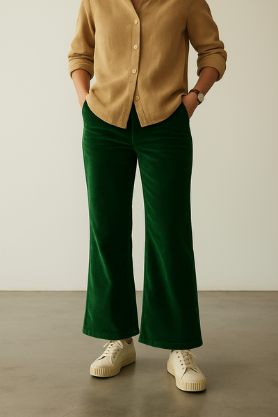 Women’s Forest Green Corduroy Wide-Leg Pants