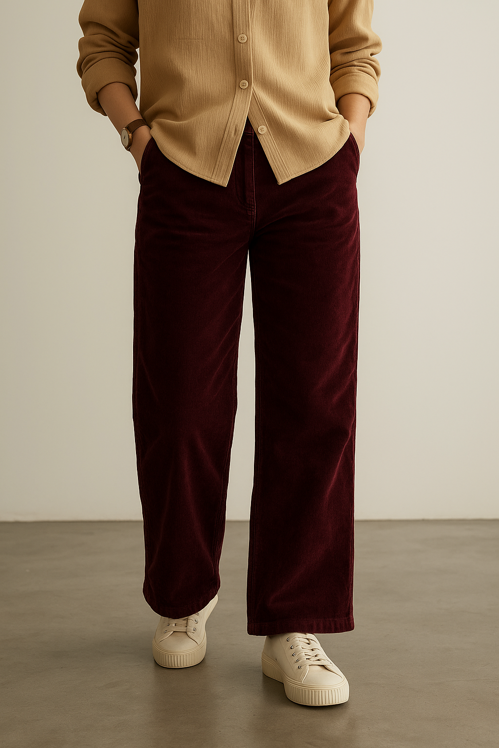 Women’s Maroon Corduroy Wide-Leg Pants