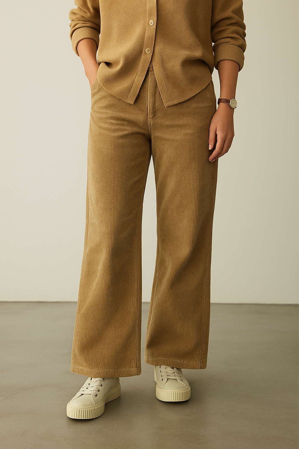 Women’s Camel Brown Corduroy Wide-Leg Pants