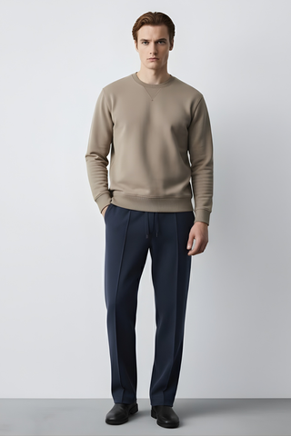 Men’s Relaxed Fit Trousers - Textured Blue Casual Comfort Wear