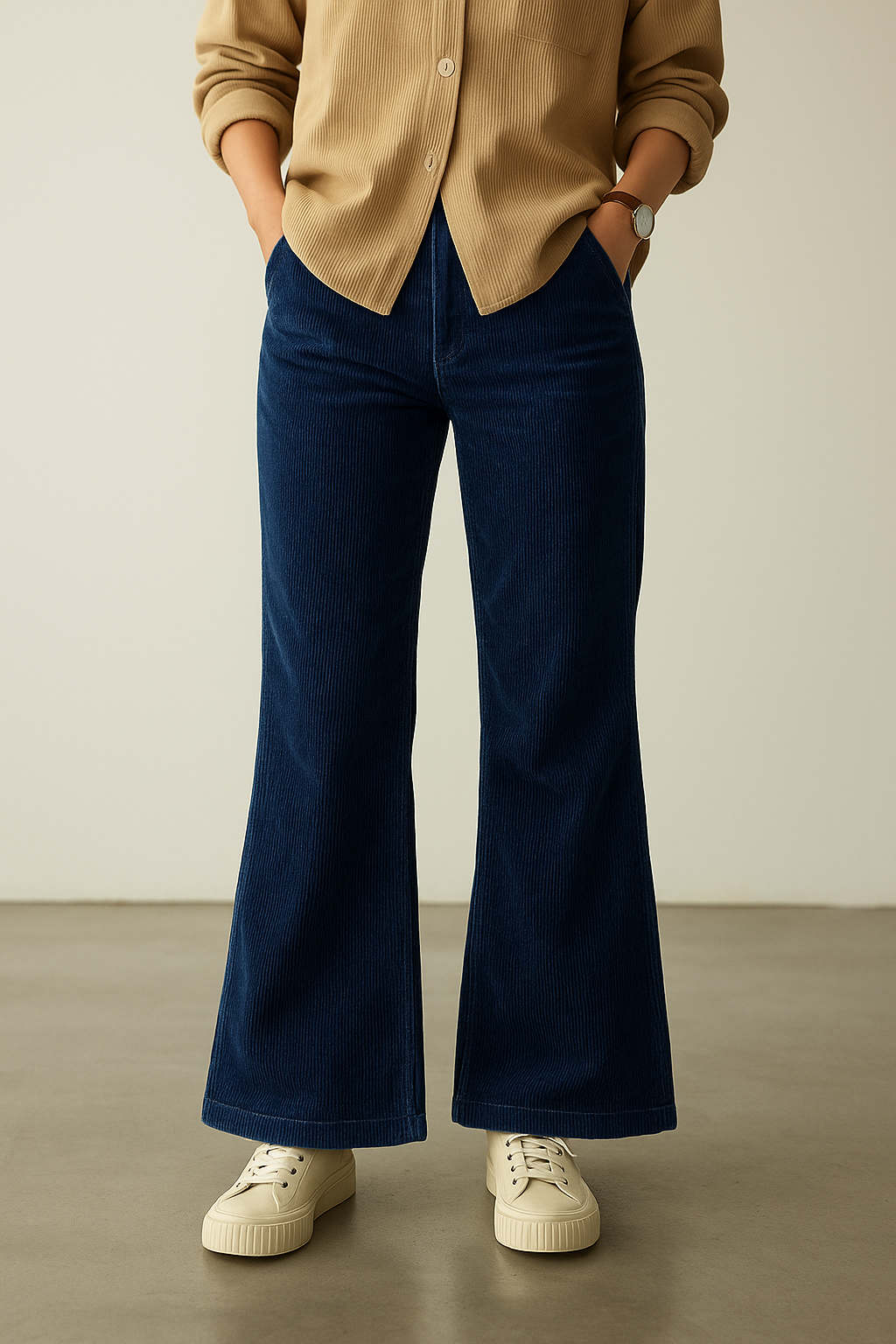 Women’s Navy Blue Corduroy Flared Pants