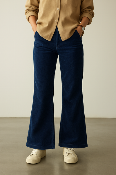 Women’s Navy Blue Corduroy Flared Pants