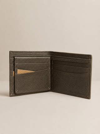Pebbled Leather Bifold Wallet with Coin Pocket