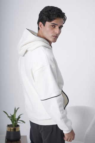 Off-White Minimal Hoodie with Contrast Piping