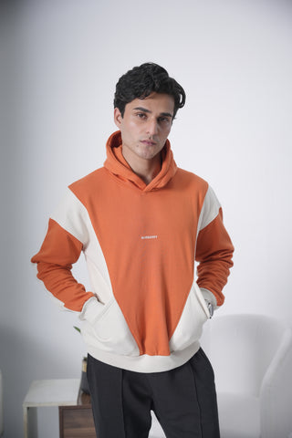 Orange & Off-White Colorblock Hoodie