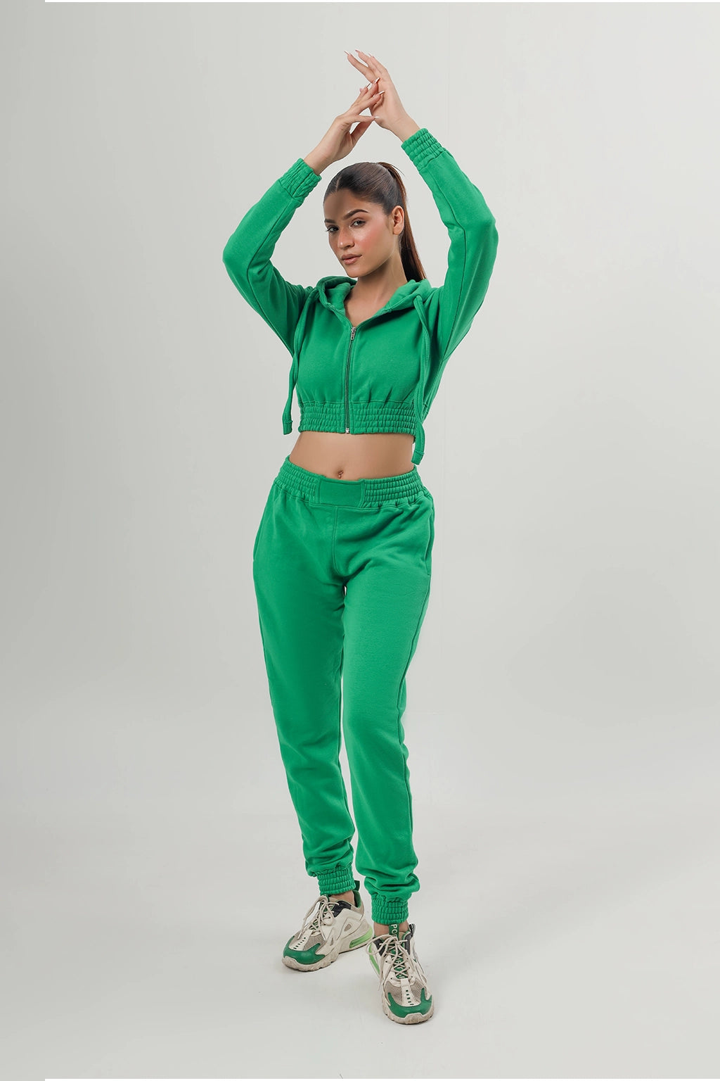 Green Cropped Tracksuit Set