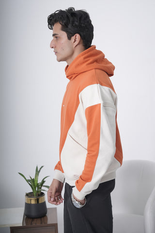 Orange & Off-White Colorblock Hoodie