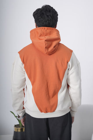 Orange & Off-White Colorblock Hoodie