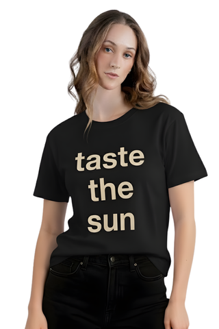 Taste the Sun Graphic Tee – Women's Black Cotton Statement T-Shirt