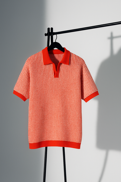 Orange & White Textured Knit Half-Zip Polo Shirt