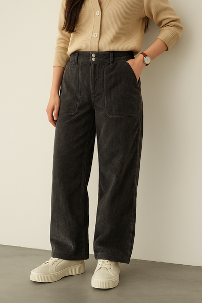 Women’s Charcoal Corduroy Wide-Leg Pants