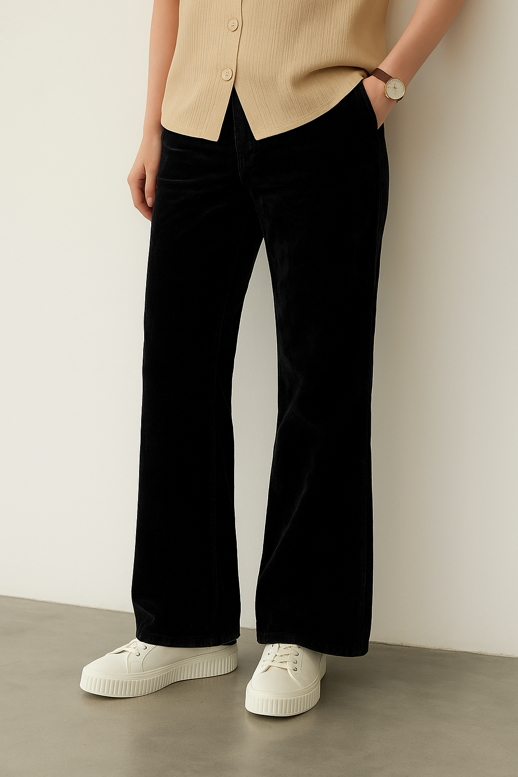 Women’s Black Velvet Flared Pants