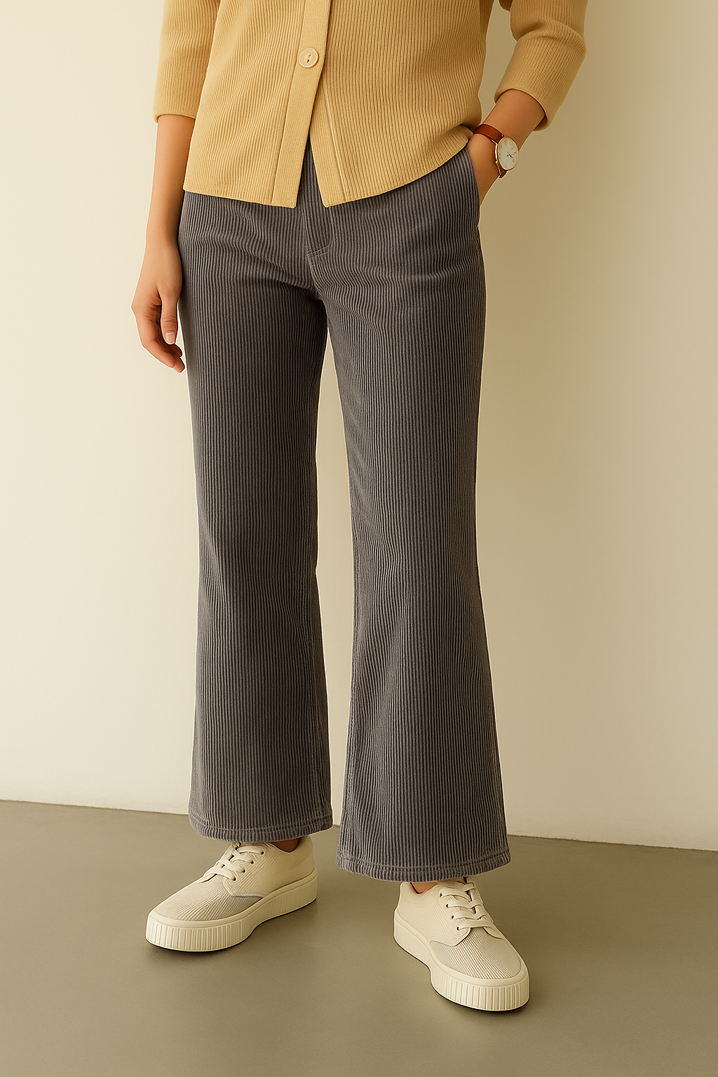 Women’s Grey Corduroy Flared Pants