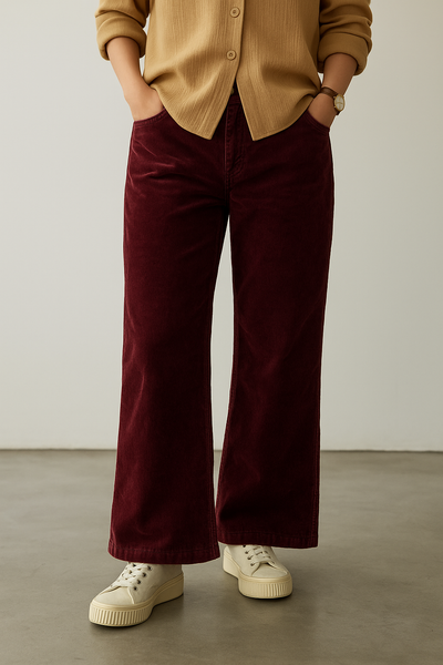Women’s Maroon Corduroy Wide-Leg Pants
