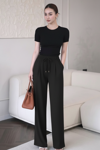 Shadow Luxe Wide-Leg Trousers - Black