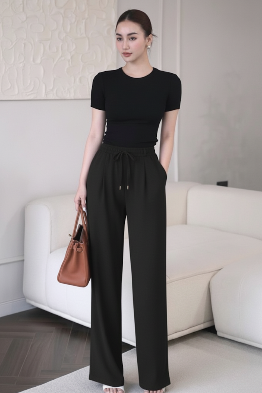 Shadow Luxe Wide-Leg Trousers - Black