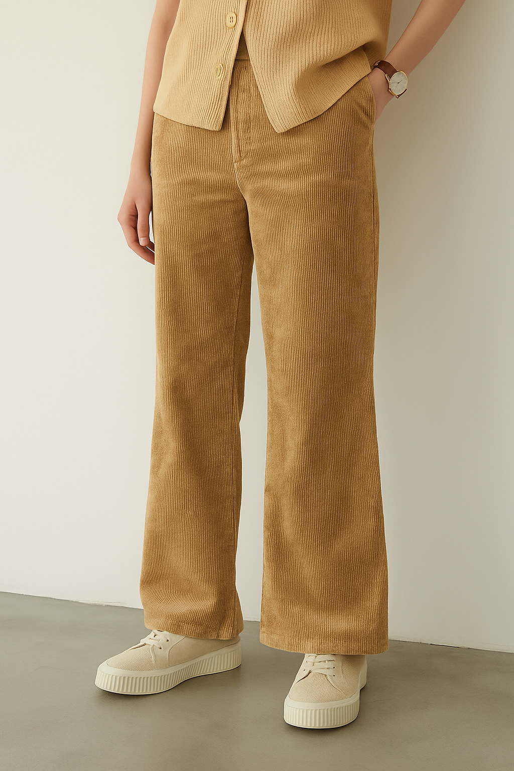 Women’s Camel Brown Corduroy Wide-Leg Pants