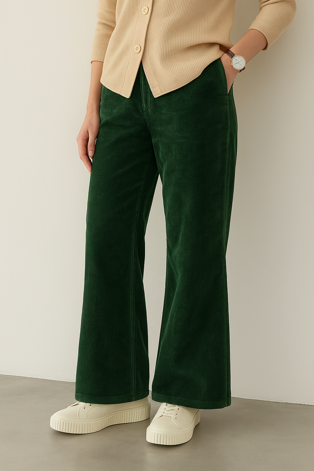 Women’s Forest Green Corduroy Wide-Leg Pants
