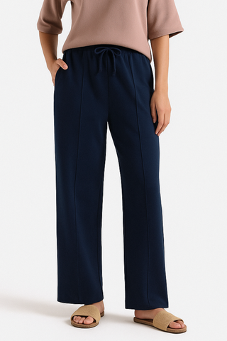 Royal Wave Wide-Leg Trousers - Dark Blue