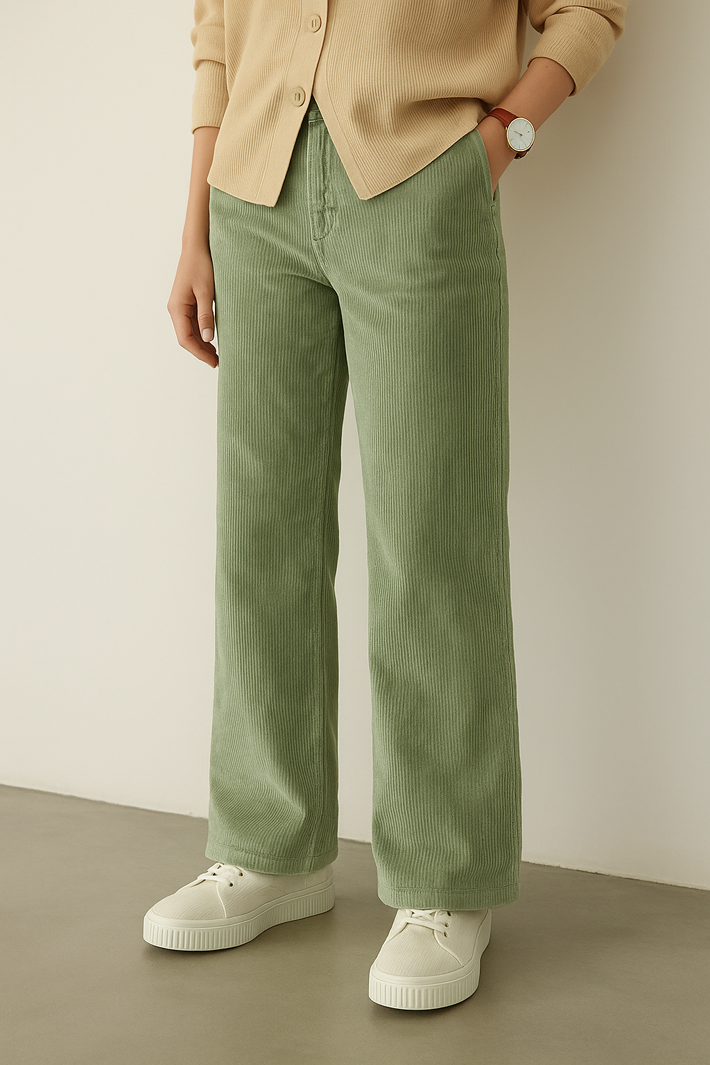 Women’s Sage Green Corduroy Wide-Leg Pants