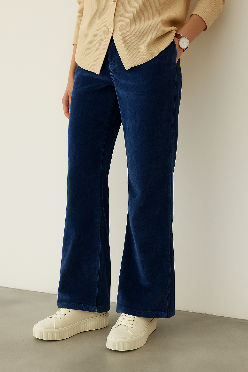 Women’s Navy Blue Corduroy Flared Pants